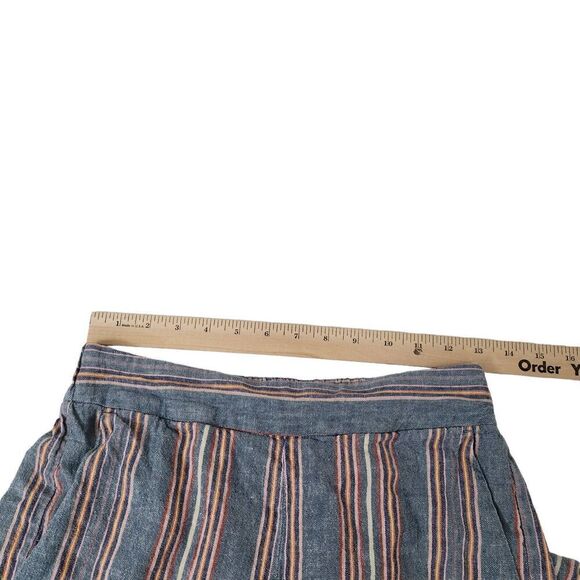 Madewell Pants Small Blue Linen Side-Button Huston Pull-On Crop Rainbow Striped - Picture 9 of 11